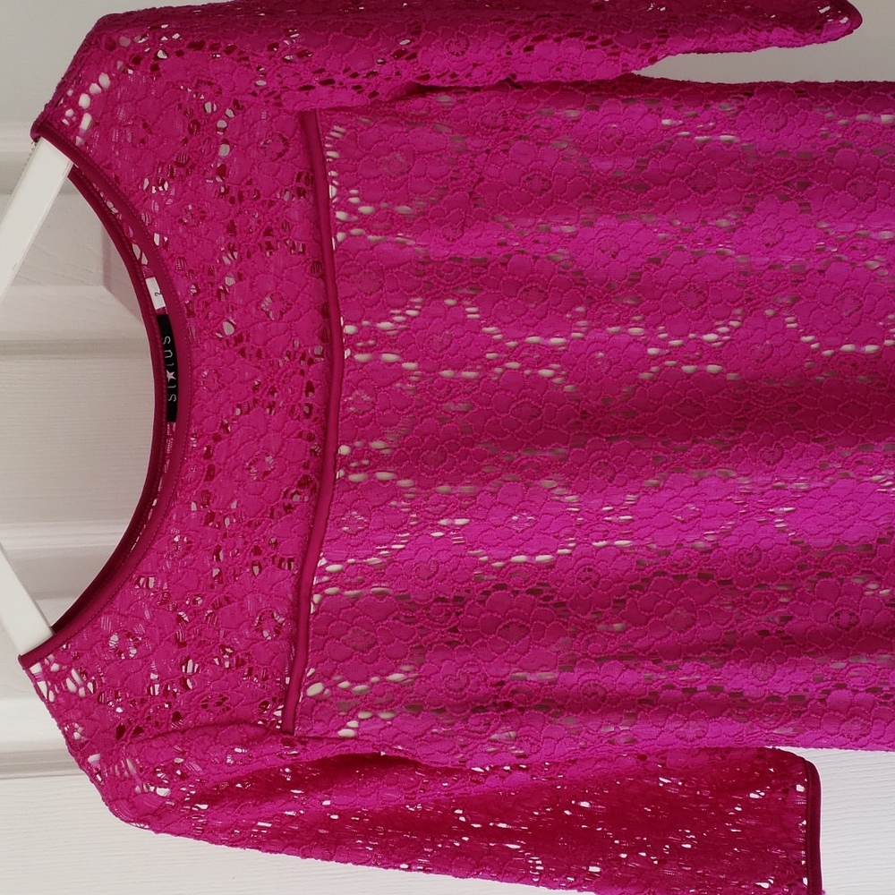 Status by Star Jones Elbow Sleeve Purple Overlay Lace Dress - Picture 3 of 8